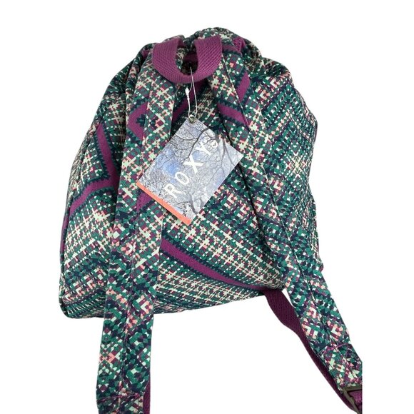 ROXY Backpack Multicolor Diamond Geometric Print Cinch Dual Strap Cotton Blend - Picture 7 of 14